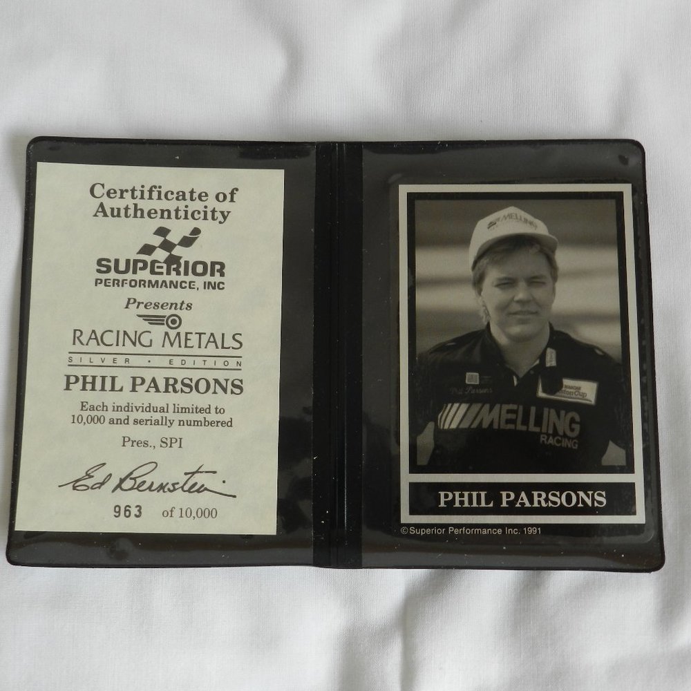 Superior Performance Racing Metal Card - 1991 Silver Ed.  Phil Parsons #963